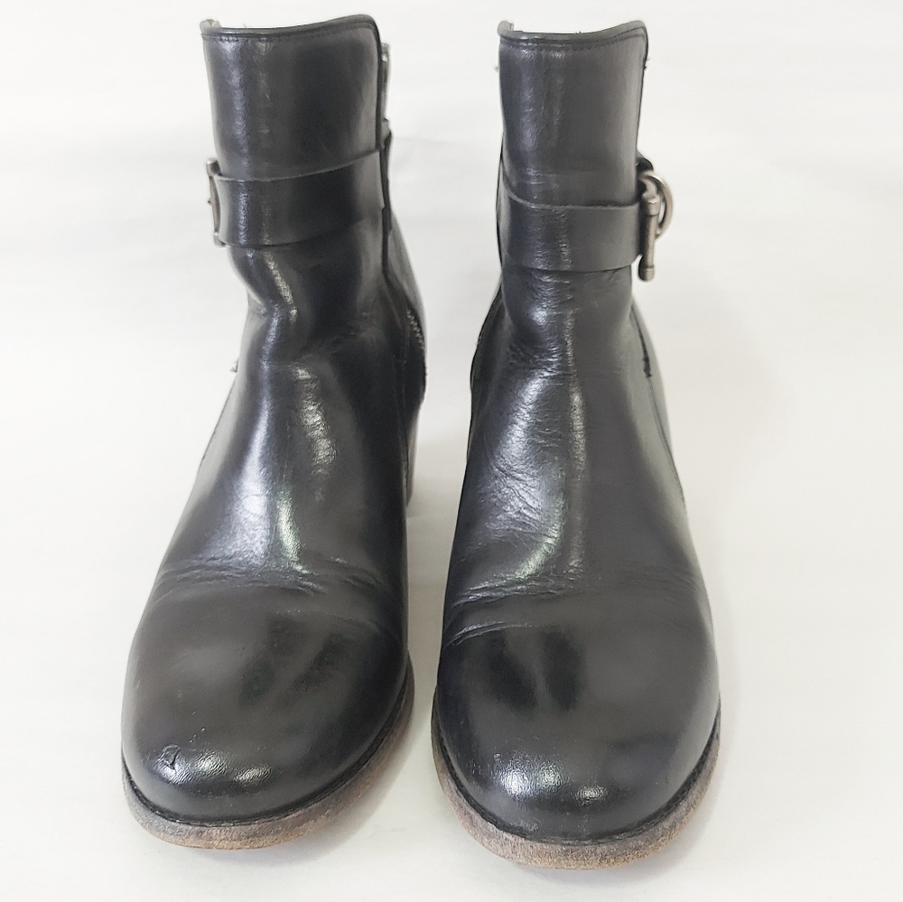 Frye Women Melissa Knotted Short Boots Size 8.5 Black Leather Edge Buckle Strap - Picture 2 of 16